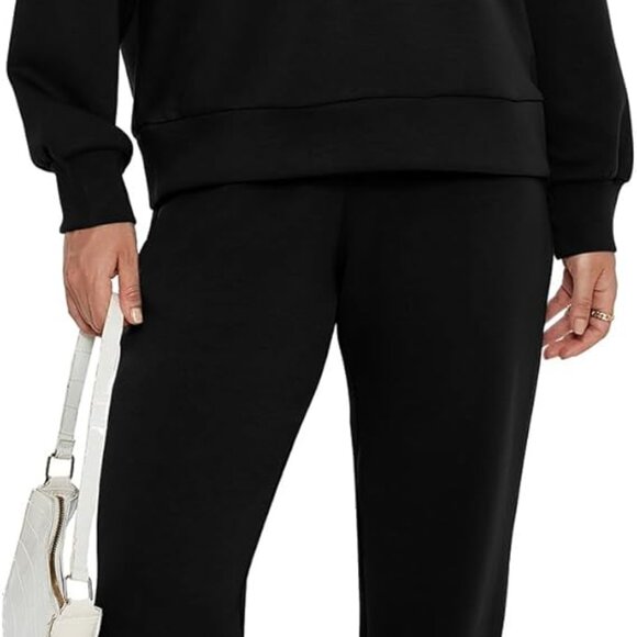 Women’s Black 2 Piece Sweatsuit Set with Half Zip Long Sleeve Sweatshirt & Jogge - Picture 1 of 6